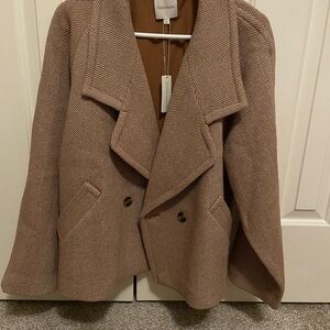 Favorite Daughter "The Cameron Coat" Cognac Herringbone XXS Oversized Fit